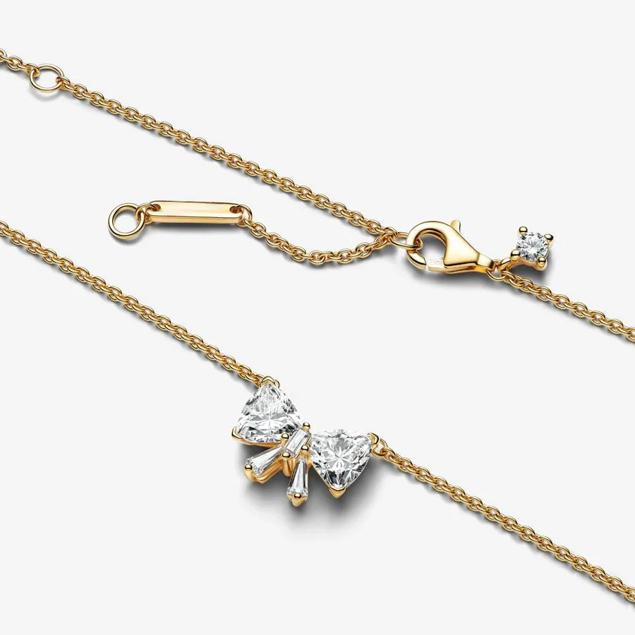 Sparkling Bow Necklace Gold