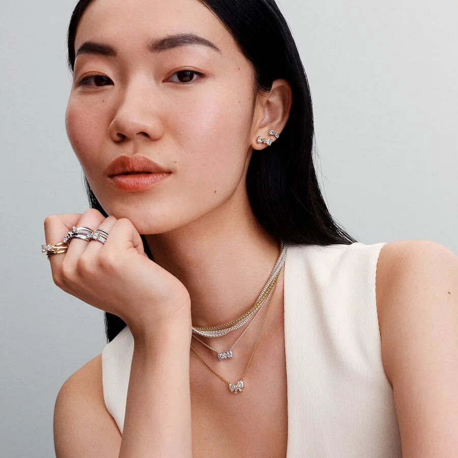 Sparkling Bow & Crossover Band Ring